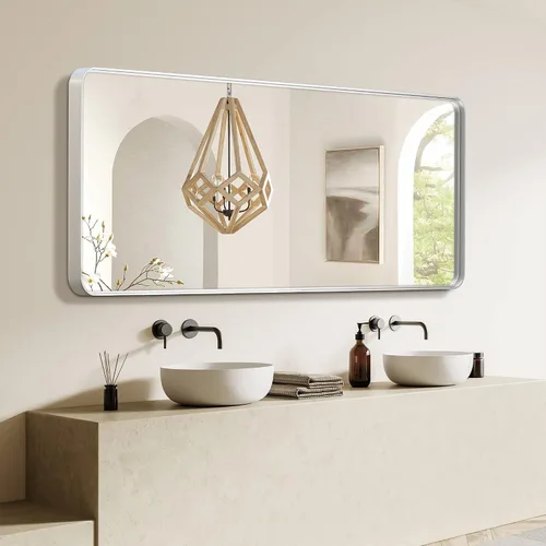 Miniatura 18 de NicBex Espejo de tocador de baño de 32 x 22 pulgadas, espejo de pared con marco de aleación para tocador de baño, dormitorio, pasillo y decoración