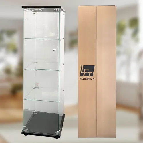 Miniatura 8 de LFT HUIMEI2Y Vitrina de cristal con puerta y cerradura, gabinete Curio de 4 niveles para coleccionables, figuras, vino, vitrina de vidrio templado