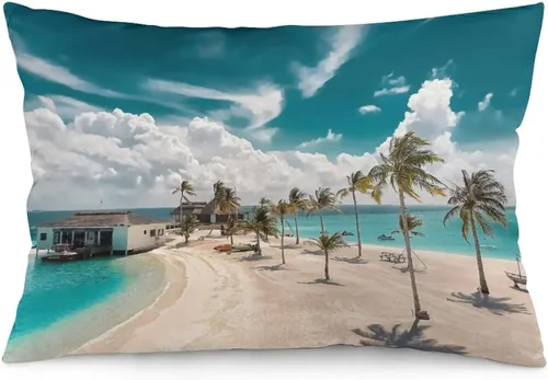 Miniatura 29 de Protector de almohada de playa con palmeras tropicales de 16 x 14 pulgadas, palmeras de playa, paisaje marino costero, decorativo, rectangular