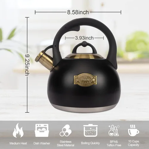 Miniatura 6 de Tetera para estufa, hervidor de agua de acero inoxidable de grado alimenticio, tetera para el hogar y la cocina, 3.1 cuartos de galón