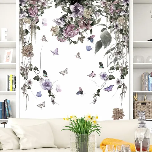 LiveGallery Calcomanías de pared de petunia moradas, calcomanías de flores de peonía, vinilo para despegar y pegar, estilo oscuro, murales Morado