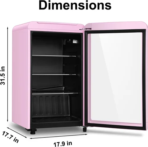 Miniatura 6 de HAILANG Refrigerador Enfriador de Bebidas Retro, Mini Refrigerador de 3.2 Pies Cúbicos con Puerta de Vidrio para Soda, Cerveza, Vino, Enfriador