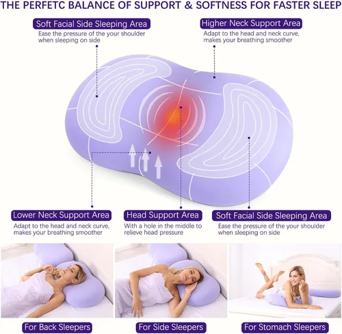 Miniatura 3 de Almohadas de espuma viscoelástica cervical para alivio del dolor de cuello, almohada ergonómica con contorno para dormir de lado, espalda y boca