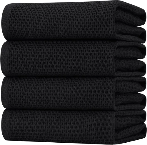Miniatura 150 de Homaxy Paños de cocina de 100% algodón con tejido de gofre, ultra suaves, absorbentes, de secado rápido, 12 x 12 pulgadas, paquete de 6, amarillo