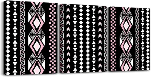 Miniatura 32 de Erosebridal Bohemian Wall Decor 12"x16" 3 Piece Country Southwestern Canvas Wall Art Boho Aztec Arrows Diamond Poster Print Black Gray Geometric