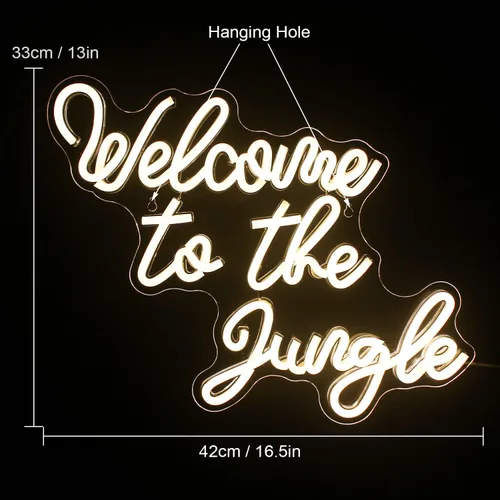 Miniatura 2 de Letrero de Neón "Bienvenido a la Jungla" en Blanco Cálido, Letrero de Luz LED para Decoración de Pared, Letra USB Iluminada para Dormitorio