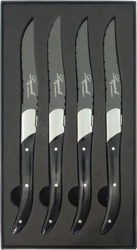 Miniatura 5 de TopKnife Laguiole - Juego de cuchillos para carne, titanio gris, mango de resina negra, juego de 2
