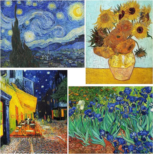 Miniatura 10 de VeGuude Pintura por números para adultos y niños principiantes, paquete de 6 kits de pintura por números de «La noche estrellada» de Van Gogh
