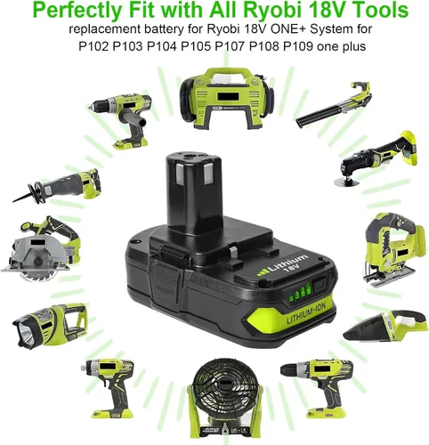 Miniatura 7 de TENMOER Paquete de 2 baterías de 18 V y 3.0 Ah compatibles con batería Ryobi de 18 V con kit combinado de cargador