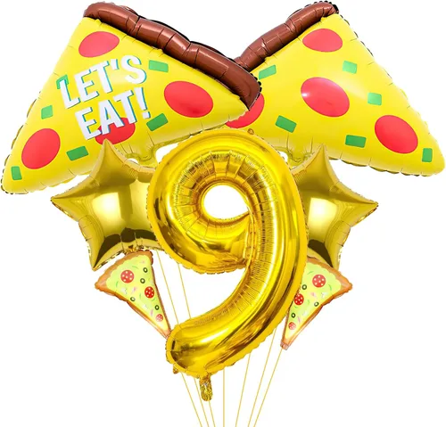 Miniatura 8 de 7 globos de pizza, número de cumpleaños de pizza, globos de aluminio de Mylar para pizza, suministros de fiesta, decoraciones de cumpleaños
