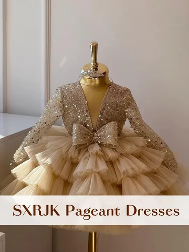 Miniatura 2 de Sequins Pageant Dress for Girls Tulle Flower Girl Dresses for Wedding Birthday Princess Party Ball Gowns for Baby Kids