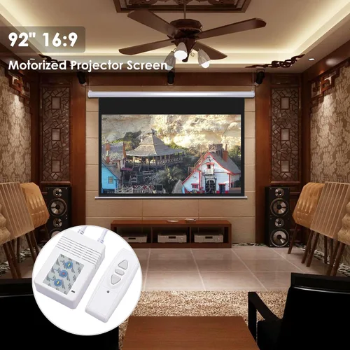 Miniatura 2 de Yescom Pantalla de proyección motorizada de 92 pulgadas con control remoto 16:9 4K 3D HD Pantalla de proyector eléctrico montado en la pared techo