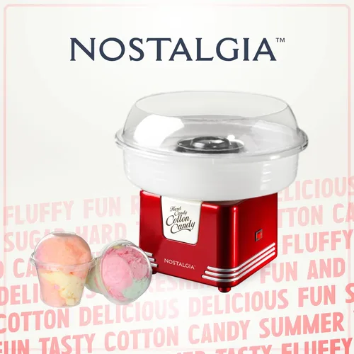 Miniatura 6 de Nostalgia - Máquina de algodón de azúcar, máquina retro de algodón de azúcar para niños con 2 conos reutilizables, 1 cuchara de azúcar y 1 cabezal
