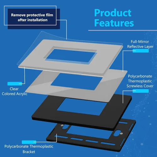 Miniatura 6 de LIDER Placa de pared decorativa sin tornillos para interruptor, resistente a los impactos, plexiglás de acrílico espejado, renovación moderna