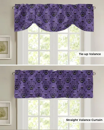 Miniatura 5 de Cenefas de ventana de calabaza de Halloween, cortinas de cocina, cortinas para sala de estar, dormitorio, baño, lavable, pequeña mansión encantada