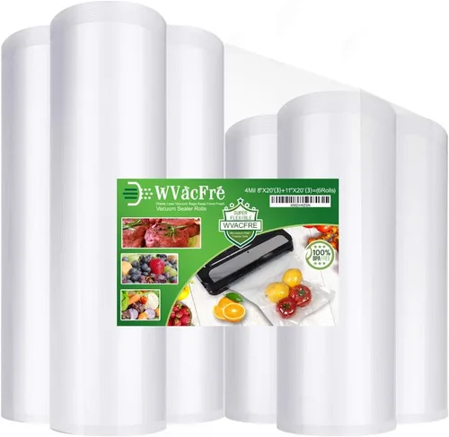 Paquete de 6 bolsas selladoras al vacío de 8 x 20 pies (3 rollos) y 11 x 20 pies (3 rollos) con grado comercial, sin BPA, resistente, ideal para