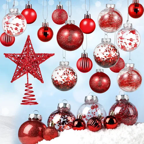Miniatura 12 de BBTO Juego de adornos de esferas de Navidad con estrellas para árbol, adornos de árbol de plástico con estrellas transparentes para árbol, adorno