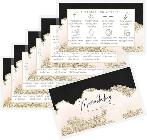 Miniatura 6 de Boutique Marketing LLC Microblading - Tarjetas de cuidado posterior Paquete de 50 Tarjeta de visita de 2 x 3.5 pulgadas Diseño PMU rosa, negro