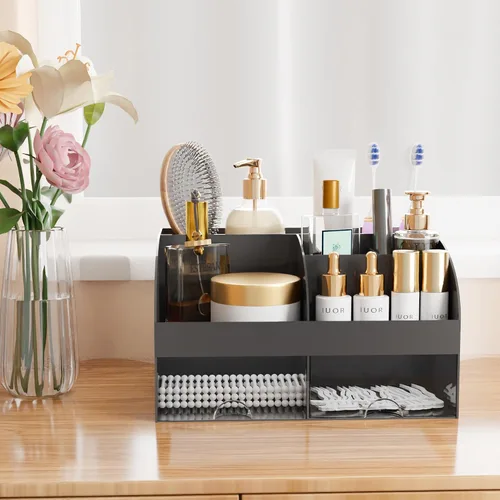 Miniatura 6 de Organizador de maquillaje con cajones, almacenamiento de cosméticos para tocador y encimera de baño, soporte de belleza para lápiz labial y brochas