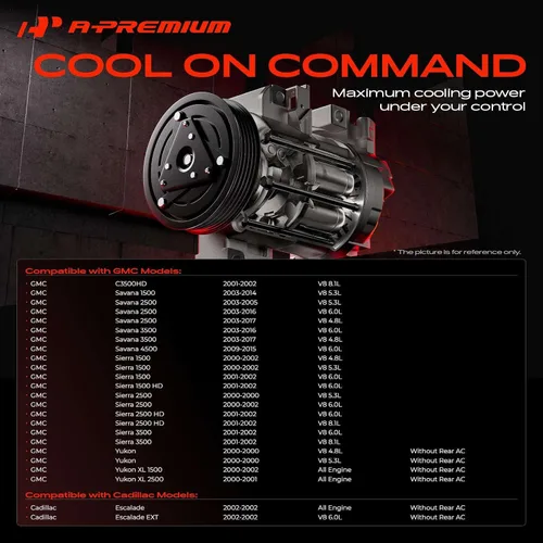 Miniatura 4 de Compresor de aire A-Premium con embrague compatible con modelos Chevrolet, GMC - Silverado, Sierra, Tahoe, Yukon, Suburban, Express, Escalade