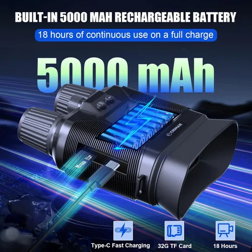 Miniatura 7 de Gafas de visión nocturna, binoculares de visión nocturna 4K para adultos, batería recargable de 5000mAh y tarjeta TF de 32 GB, binoculares