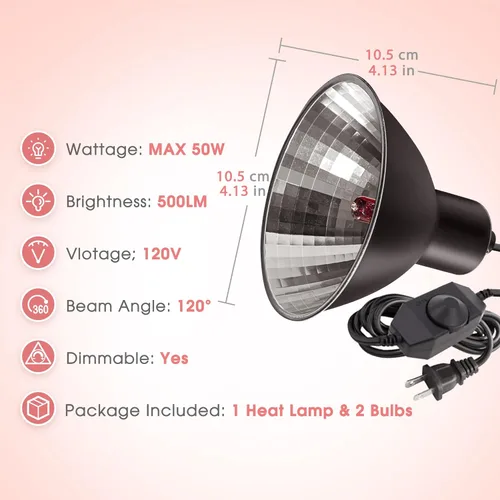 Miniatura 5 de Briignite Lámpara de calor de reptil roja, bombilla de calor G9 de 50 W y lámpara de cúpula para reptiles, reflector de aluminio, lámpara de calor
