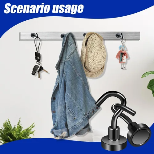 Miniatura 5 de Paquete de 22 ganchos magnéticos negros resistentes, ganchos magnéticos de 25 libras para colgar, imán de neodimio fuerte con ganchos para cabina