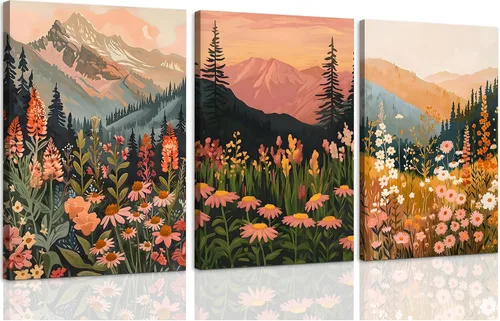 Miniatura 18 de ICHZUMW Arte de pared floral botánico neutro, decoración de pared de flores de granja en blanco y negro, impresiones en lienzo de arte lineal