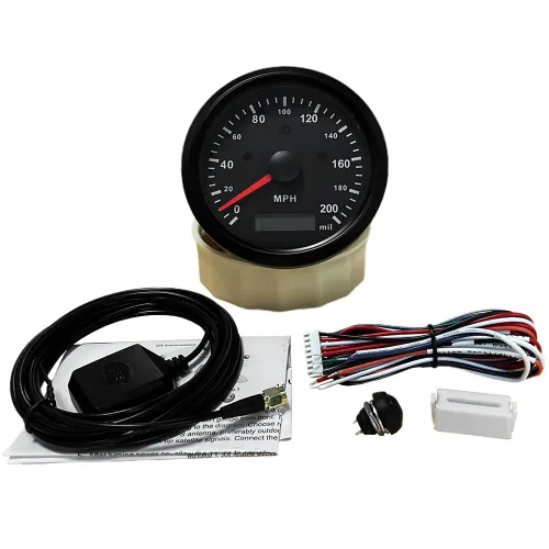 Miniatura 4 de ELING Medidor de velocidad automático universal 0-200 MPH GPS Velocímetro ajustable odómetro alarma de sobrevelocidad 85MM 12V 24V con Negro+Negro