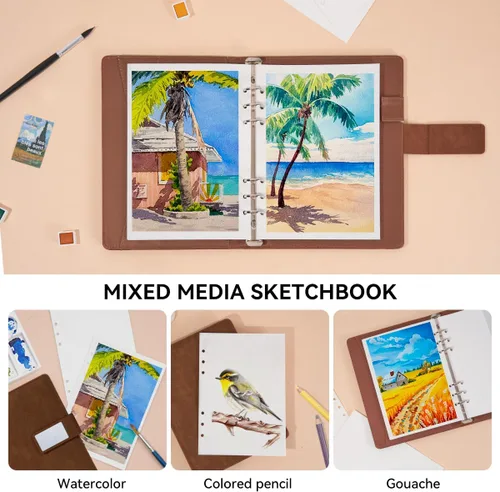 Miniatura 3 de Libro de bocetos de acuarela Lightwish, papel de acuarela 100% algodón sin ácidos, 300 gsm/140 lb papel de acuarela prensado en frío para artistas