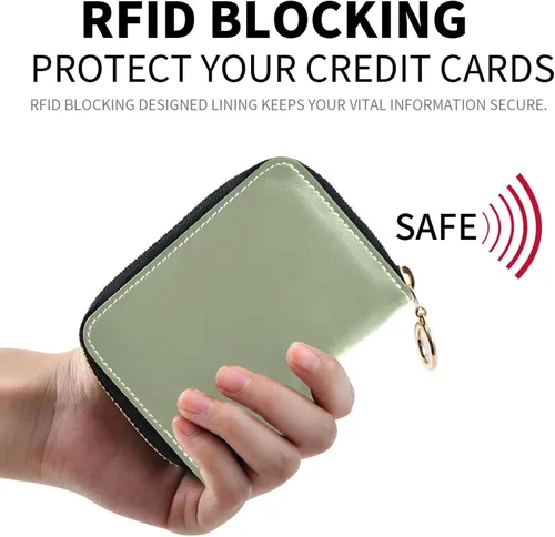 Miniatura 2 de Small RFID Credit Card Holder Wallet with Zipper, Leather Wallet Case for Women Light Green Background