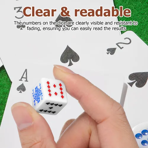Miniatura 6 de Juego de dados de póquer acrílico blanco, 0.630 in, dados duraderos de 6 caras para juegos de cartas, mentirosos, fiestas, entretenimiento