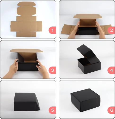 Miniatura 5 de Hoikwo Paquete de 25 cajas de envío de 8 x 8 x 4 para pequeñas empresas, cajas de cartón de embalaje negras, caja de embalaje de correo móvil Negro