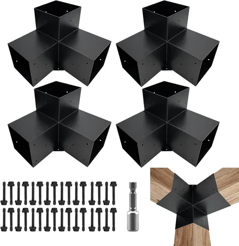 Miniatura 8 de Kits de soporte para pérgola DIY, soportes de esquina en forma de L de 2 vías para madera de 6 x 6 pulgadas (real: 5.5 x 5.5 pulgadas) para pérgola