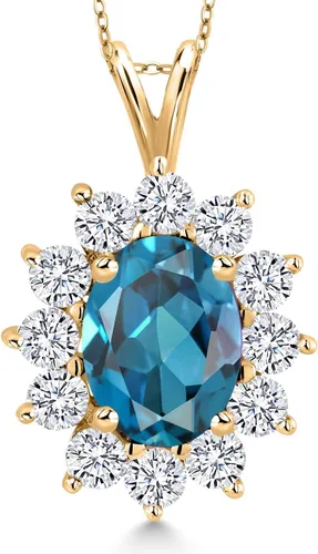 Miniatura 140 de Gem Stone King Collar con piedra natal ovalada de plata chapada en oro amarillo de 18 quilates, ovalado de 0.315 x 0.236 in, collares con colgante