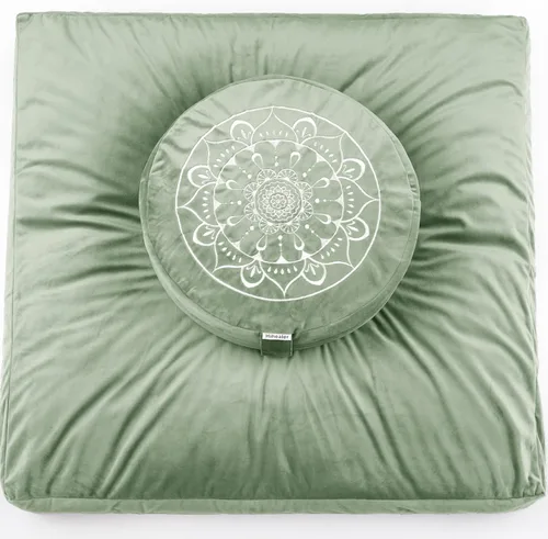 Miniatura 16 de Hihealer Cojín de meditación, funda de terciopelo tradicional tibetano para meditación, cojín grande para el suelo para adultos, cojín de trigo Azul