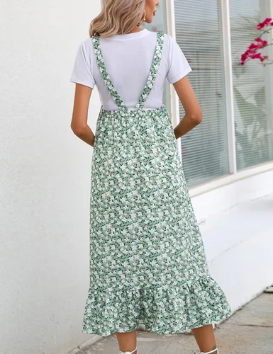 Miniatura 5 de KOJOOIN Falda larga de maternidad para mujer, cintura alta, estilo bohemio, de verano, casual, con volantes, falda larga para embarazo