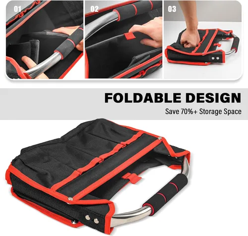 Miniatura 2 de HAUTMEC TB0001 - Bolsa de mano de 8 bolsillos con tapa abierta para electricista, marco rígido de 13 pulgadas, contenedor de herramientas