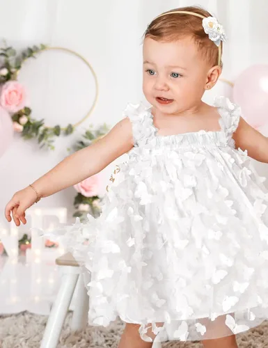 Miniatura 2 de Vestido tutú para niñas pequeñas, sin mangas, con diseño de mariposa, tul, para cumpleaños, princesa, con diadema de flores