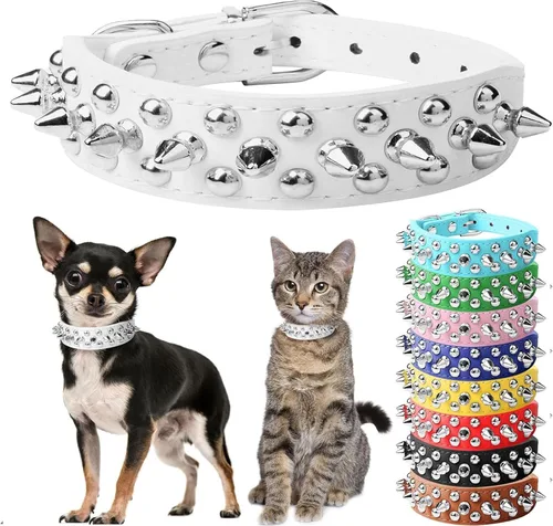 Miniatura 23 de Collar de perro y gato rojo con púas pequeñas para perros pequeños y medianos machos hembras – Collar ajustable con tachuelas – Collar de perro
