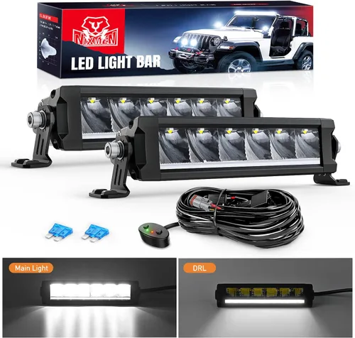 Miniatura 16 de Nilight Barra de luz LED con DRL ámbar 2 PCS 15 W 5.3 pulgadas fila única 1680 LM anti-reflejo punto todoterreno luces de conducción delgadas IP68