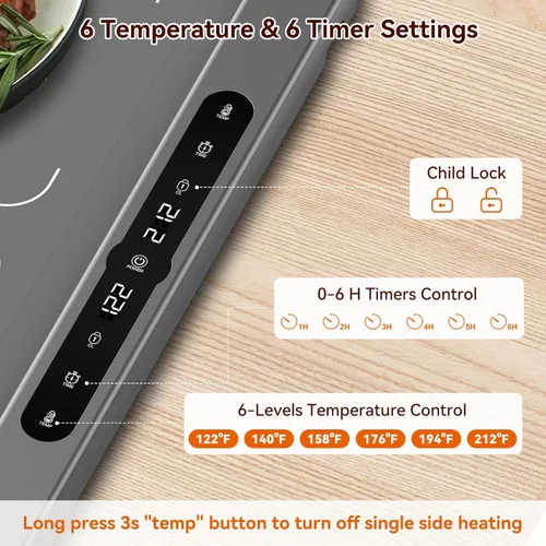 Miniatura 4 de Newise Tapete de calentamiento de alimentos de grafeno con control de doble zona, bandeja de calefacción eléctrica XXL de 36 x 17 pulgadas, 6 Gris