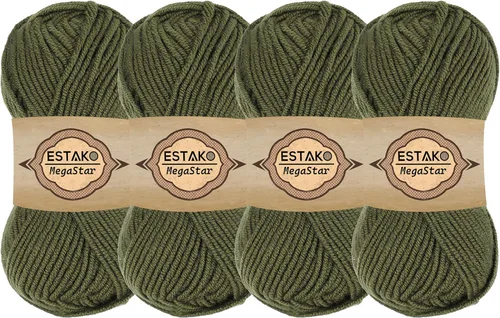 Miniatura 26 de Estako Megastar, 3.52 Oz (100g) de hilo de acrílico 75% y lana 25%, suave, peso grueso voluminoso #5 para crochet y tejer 120 yardas (110m)