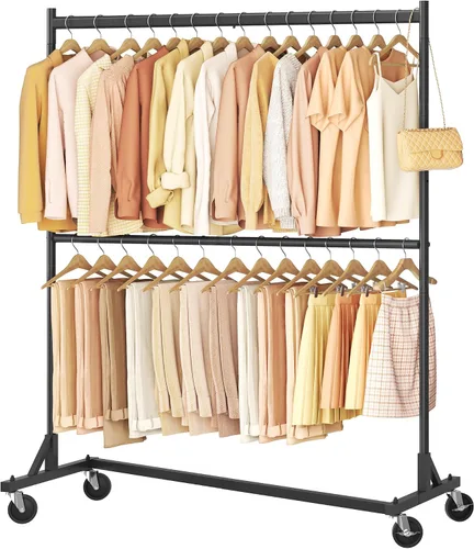 Hoctieon Estante de doble barra Z, estantes de ropa rodantes con base en Z, perchero ajustable para ropa, perchero de pie para ropa de pie, perchero
