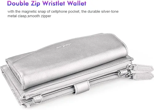 Miniatura 6 de nuoku Pulsera de viaje con doble cremallera cartera RFID para mujer con 2 correas