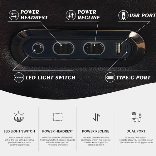 Miniatura 10 de Sofá biplaza reclinable eléctrico con consola, sofá biplaza reclinable de doble motor con reposacabezas eléctrico/carga inalámbrica/luz