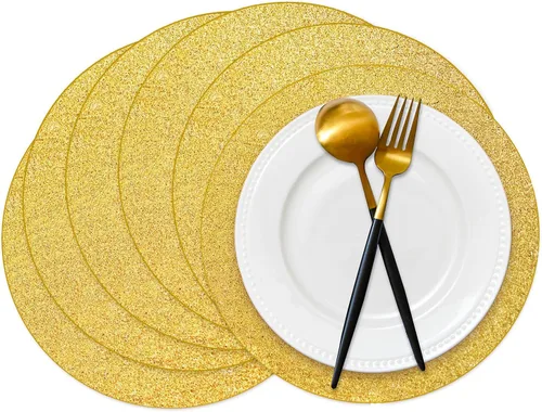 Miniatura 9 de 50 piezas de manteles individuales de papel con purpurina plateada, manteles individuales redondos desechables con lentejuelas plateadas, manteles