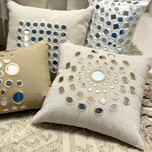 Miniatura 5 de HomeCentric Funda de almohada geométrica beige, 12 x 12 pulgadas, cuadrado de lino y algodón, círculos contemporáneos de Pascua, círculo de la vida