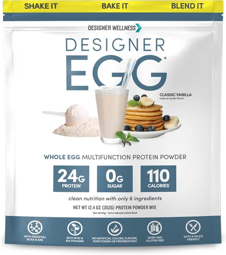 Designer Wellness, Designer Egg, proteína en polvo natural de yema de huevo y clara de huevo, apto para dieta keto y paleo, bajo en calorías, menos