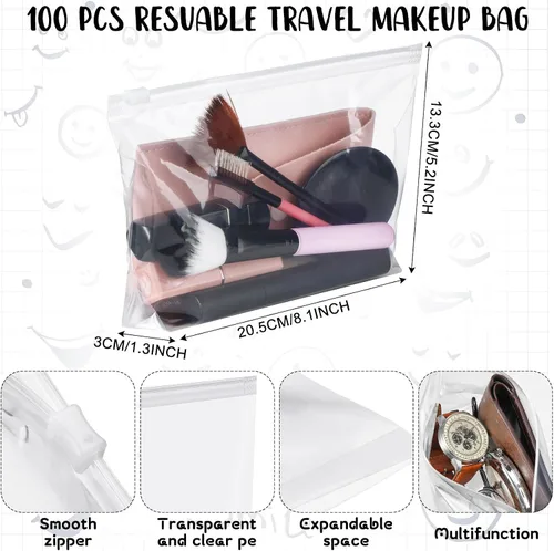 Miniatura 2 de Bokon 100 bolsas pequeñas de aseo a granel, 5.12 x 8.11 pulgadas, bolsas de maquillaje transparentes para cosméticos con cremallera, bolsas de viaje